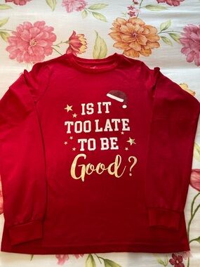 George Red Long-Sleeve Holiday Graphic Tee with Gold Accents